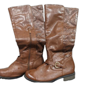 Forever Tan Knee High Motorcycle Boots with Cutout Accent & Block Heel S…